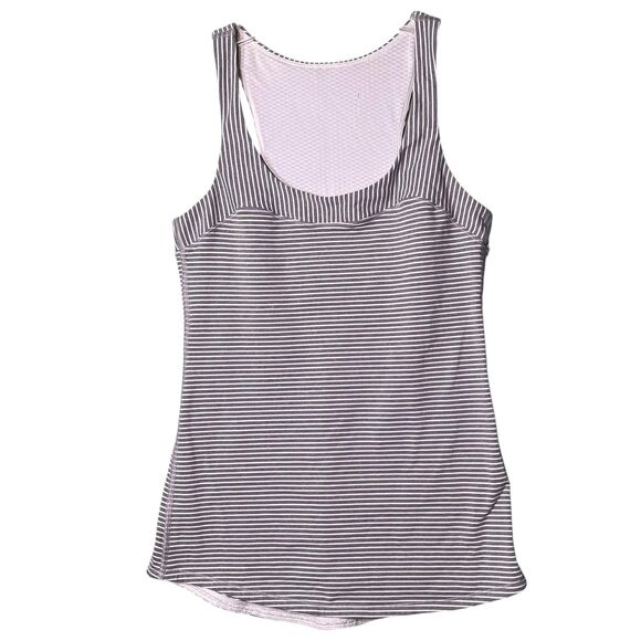 Lululemon Racerback Tank Top Womens Small Gray White Striped Athletic Yoga Gym - Picture 2 of 8